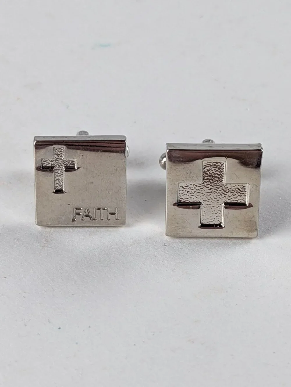 Silver-tone Cross/Faith Cufflinks